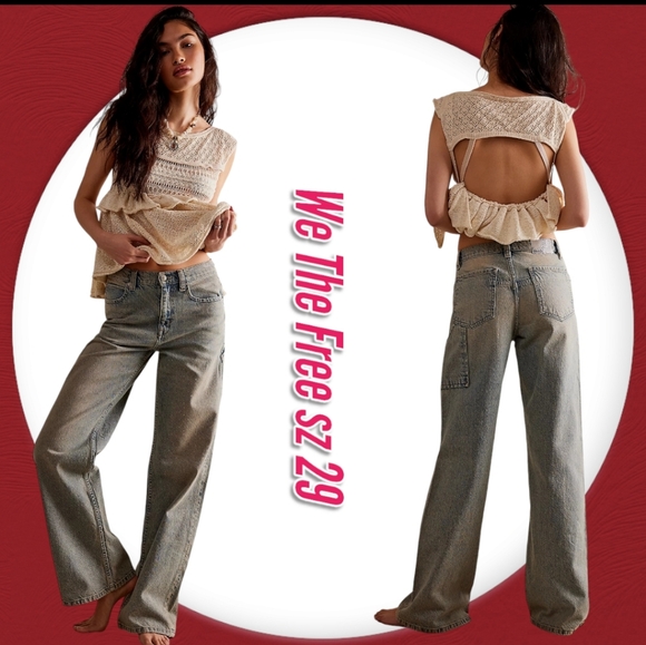 Free People Denim - Free People Tinsley Baggy High Rise Slouchy Utility Inspired Gray Jeans